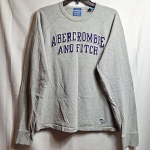 ABERCROMBIE & FITCH Muscle Y2K Raised Logo Spellout Tee Sz M Gray Long Sleeve